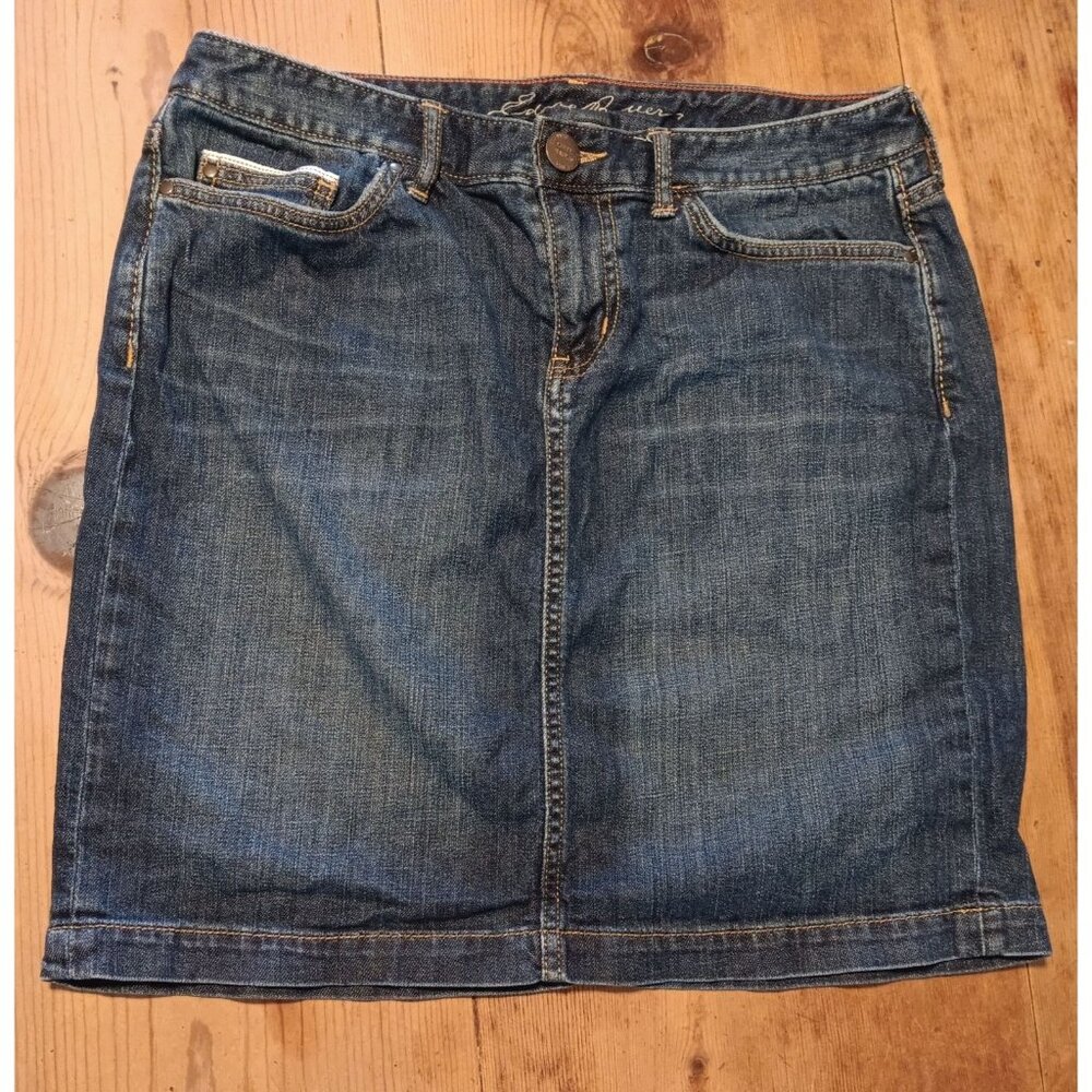 Eddie Bauer Women's 4 Denim Mini Skirt Specially Dyed Stretch Zip Medium Wash - Picture 1 of 7